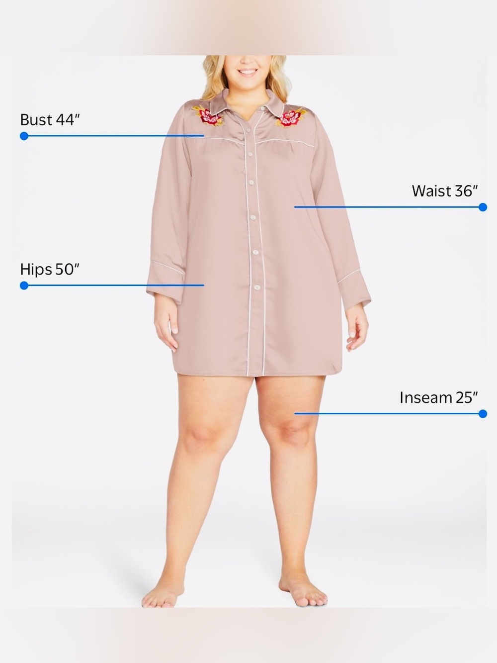 Kacey Lee Women’s Satin Sleep Shirt with Long Sleeves - Picture 2 of 3